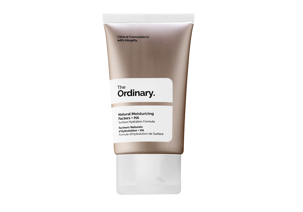 The Ordinary Natural Moisturizing Facts + HA on white background to illustrate a round-up of best drugstore moisturizers for winter.