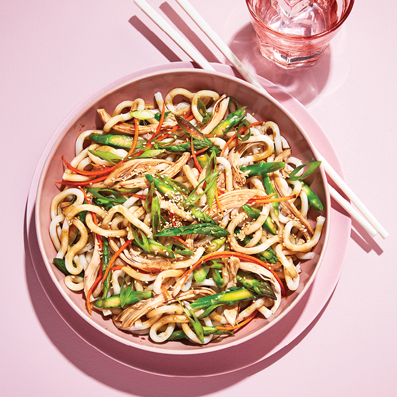 Chicken, asparagus and udon noodle salad