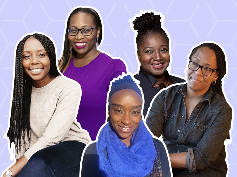 black women in Canada-5 women on a purple background
