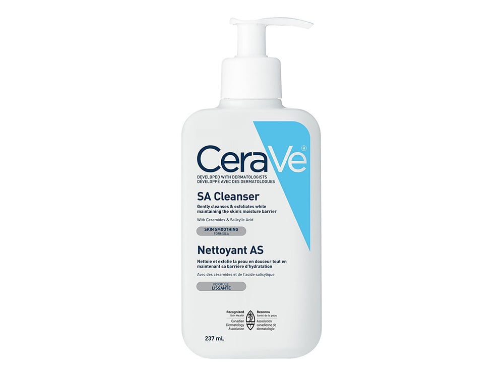 Cerave SA Cleanser face wash for an article on how to get rid of milia. 