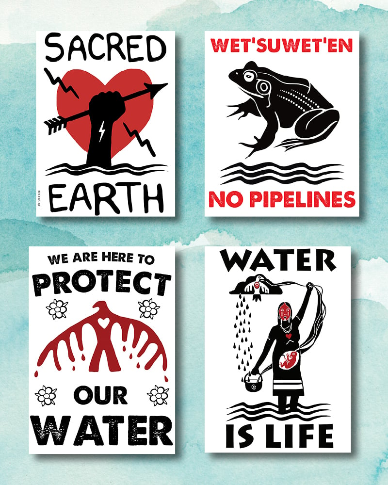 Images of posters designed by Christi Belcourt and Isaac Murdoch