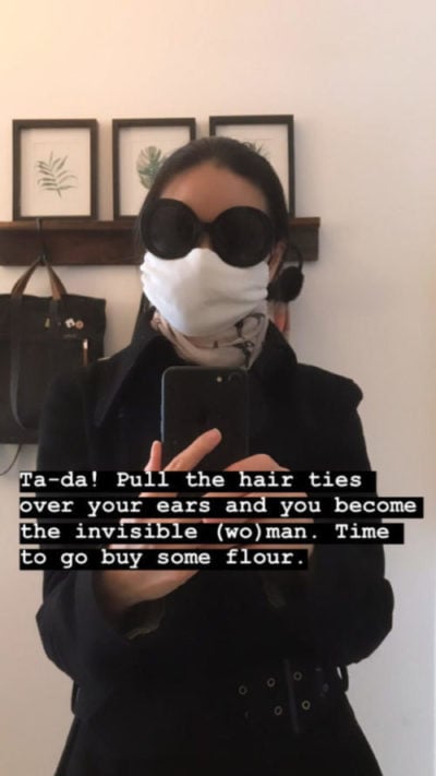 selfie of irene ngo with a face mask and sunglasses before heading out to buy groceries
