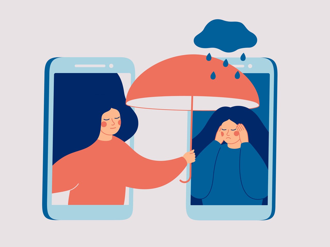 illustration of girl holding umbrella up for friend