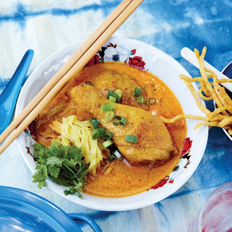 Chicken Drumstick Curry with Egg Noodles (Khao Soi Gai)