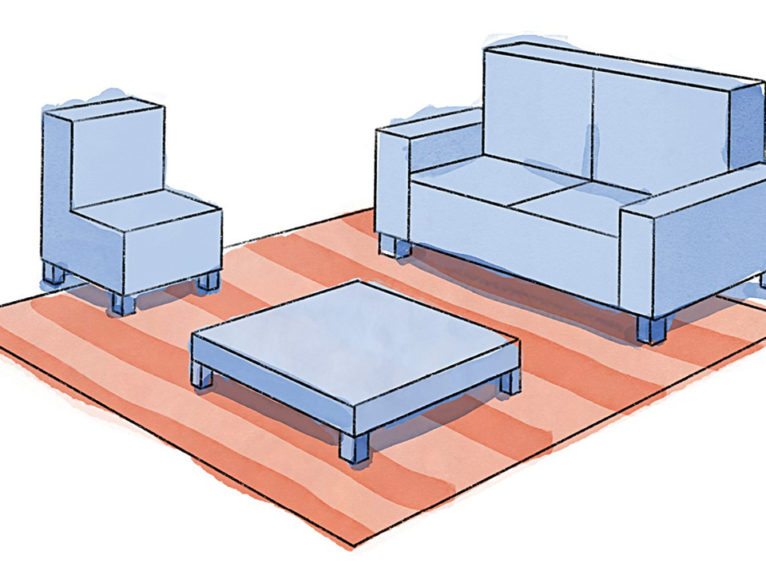 An illustration of couches on top of a rug