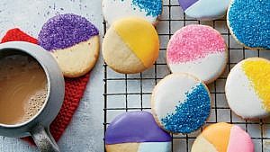 No-roll sugar cookies with royal icing on cooling rack
