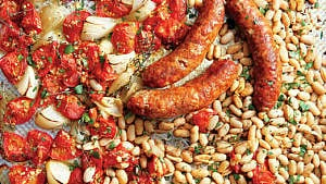 Roasted Italian Sausage, white beans, onions and tomatoes with herbs