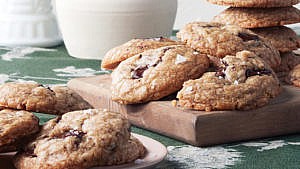 A plate of vegan chocolate chip cookies for a plant-based recipe
