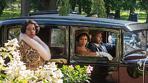 Ma Rainey's Black Bottom, streaming on Netflix, with (left to right), Viola Davis as Ma Rainey, Taylour Paige as Dussie Mae, and Dusan Brown as Sylvester. (Photo: David Lee / Netflix)