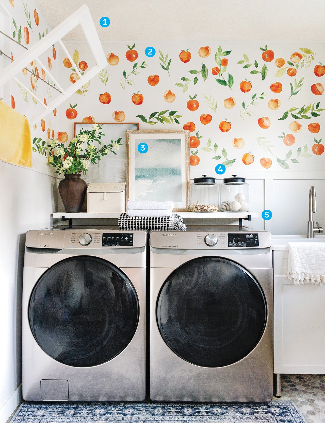 A photo of a beautiful laundry room for an article on a spring laundry room makeover.