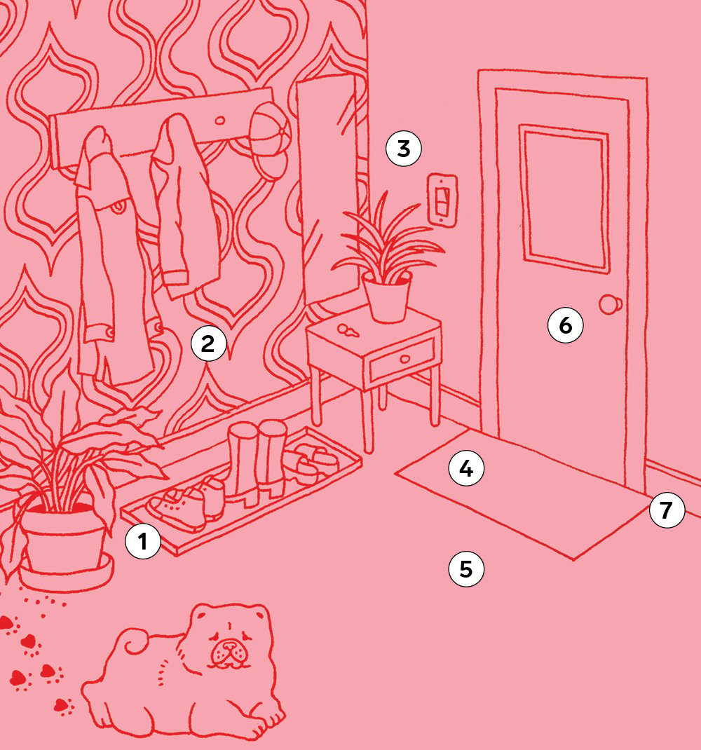 An illustration of an entryway for a round-up of entryway cleaning tips.