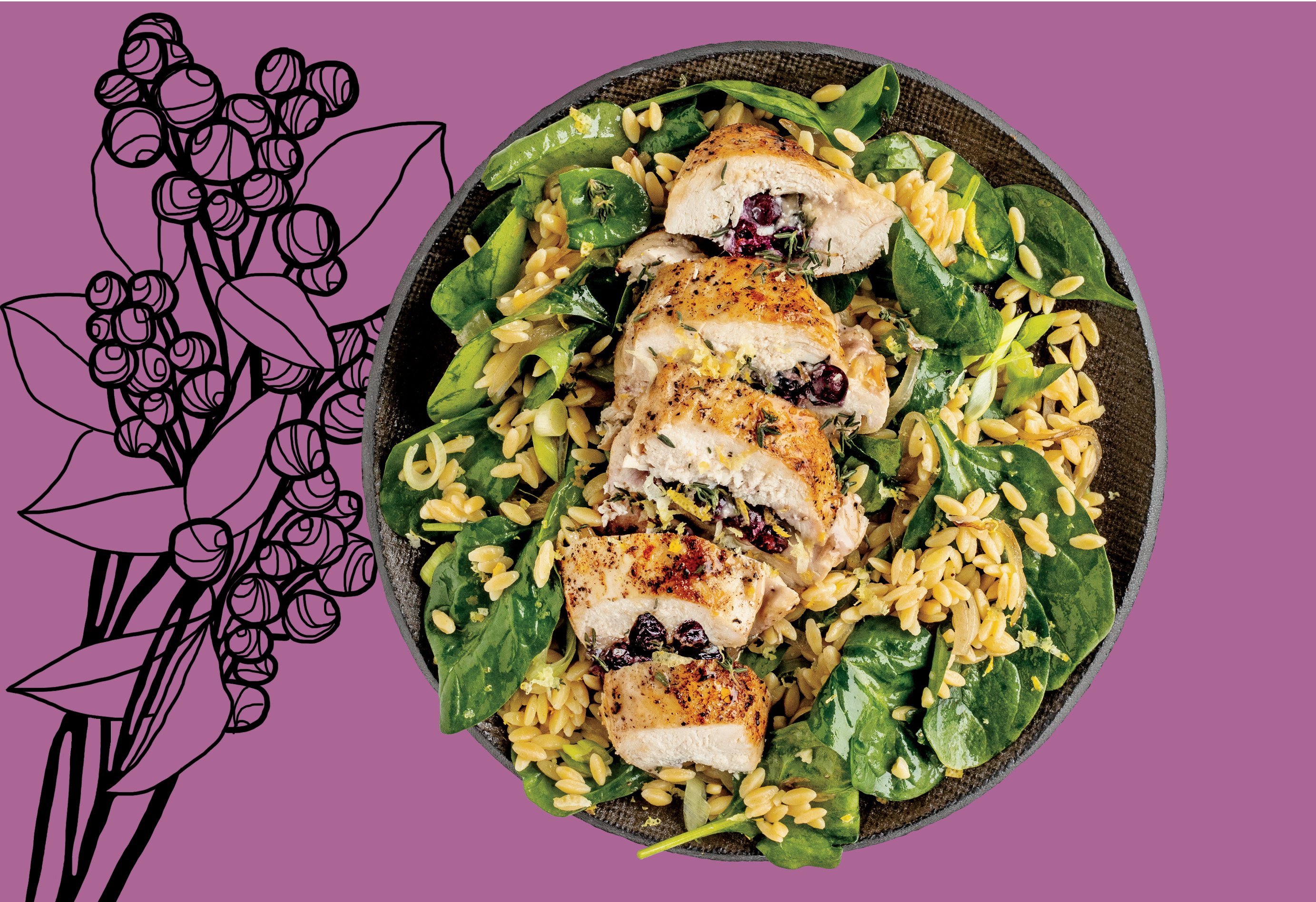Saskatoon Berry and Brie Stuffed Chicken Breast over Orzo Spinach Salad by Christa Bruneau-Guenther
