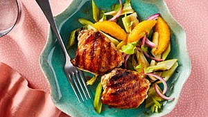 Crispy Chicken Thighs With Grilled Celery And Orange Salad