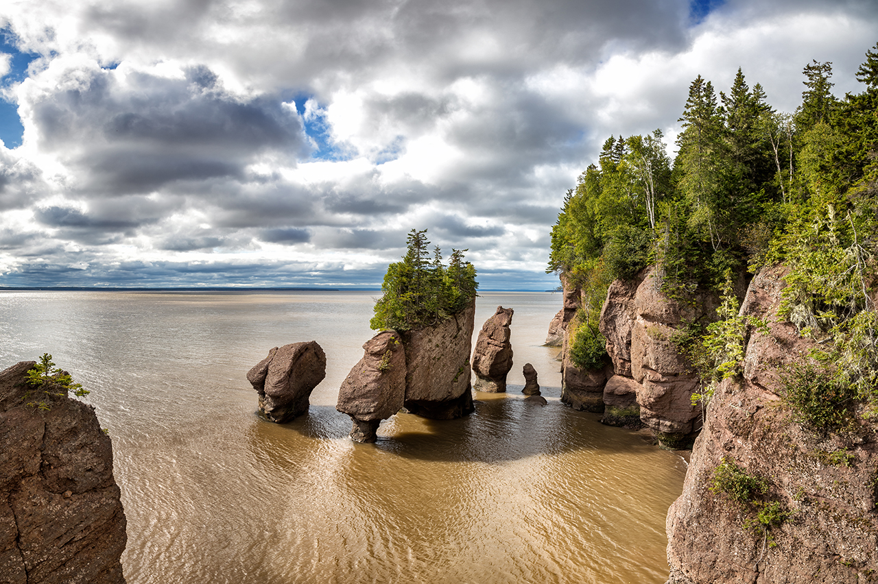 The Hopewell, or Flowerpot Rocks in the Bay of Fundy, New Brunswick, Canada. The area has two tides a day and one of the highest average tides in the world, averaging 16metres.