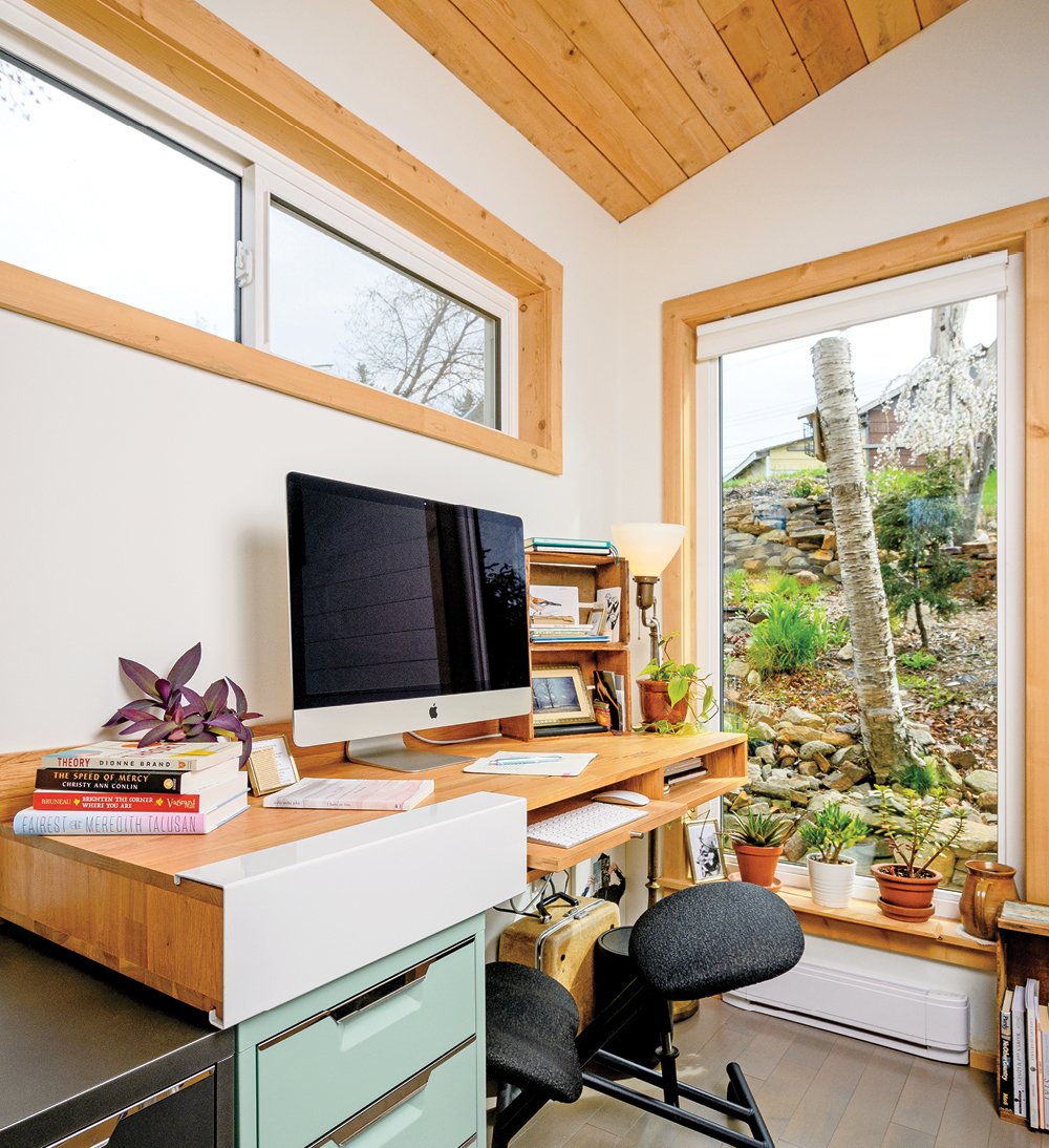 Writer Michelle Elrick's desk in her Nova Scotia backyard shed office.