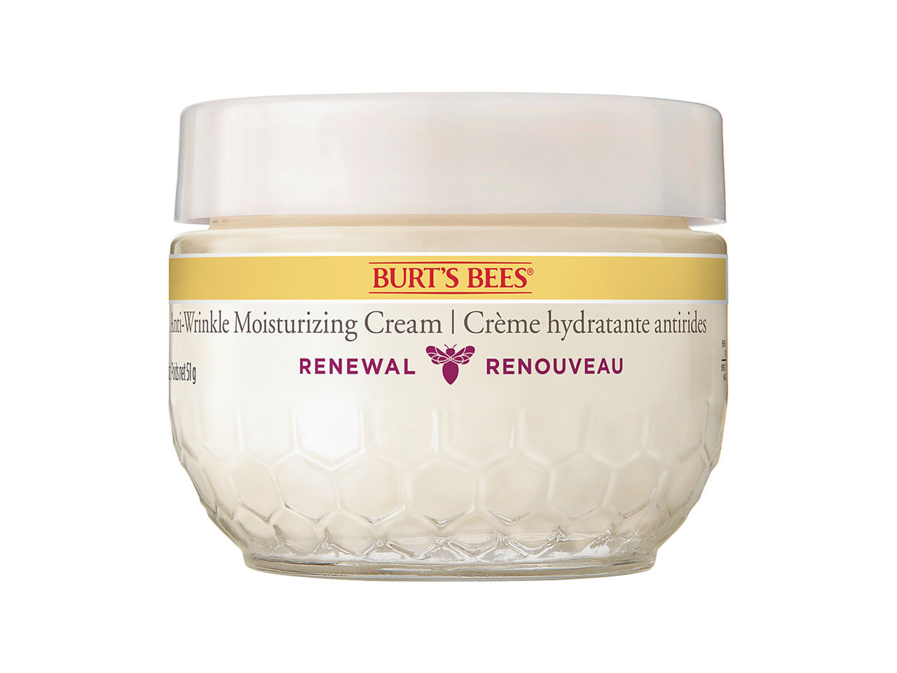 A jar of Burt's Bees Renewal Moisturizing Cream.