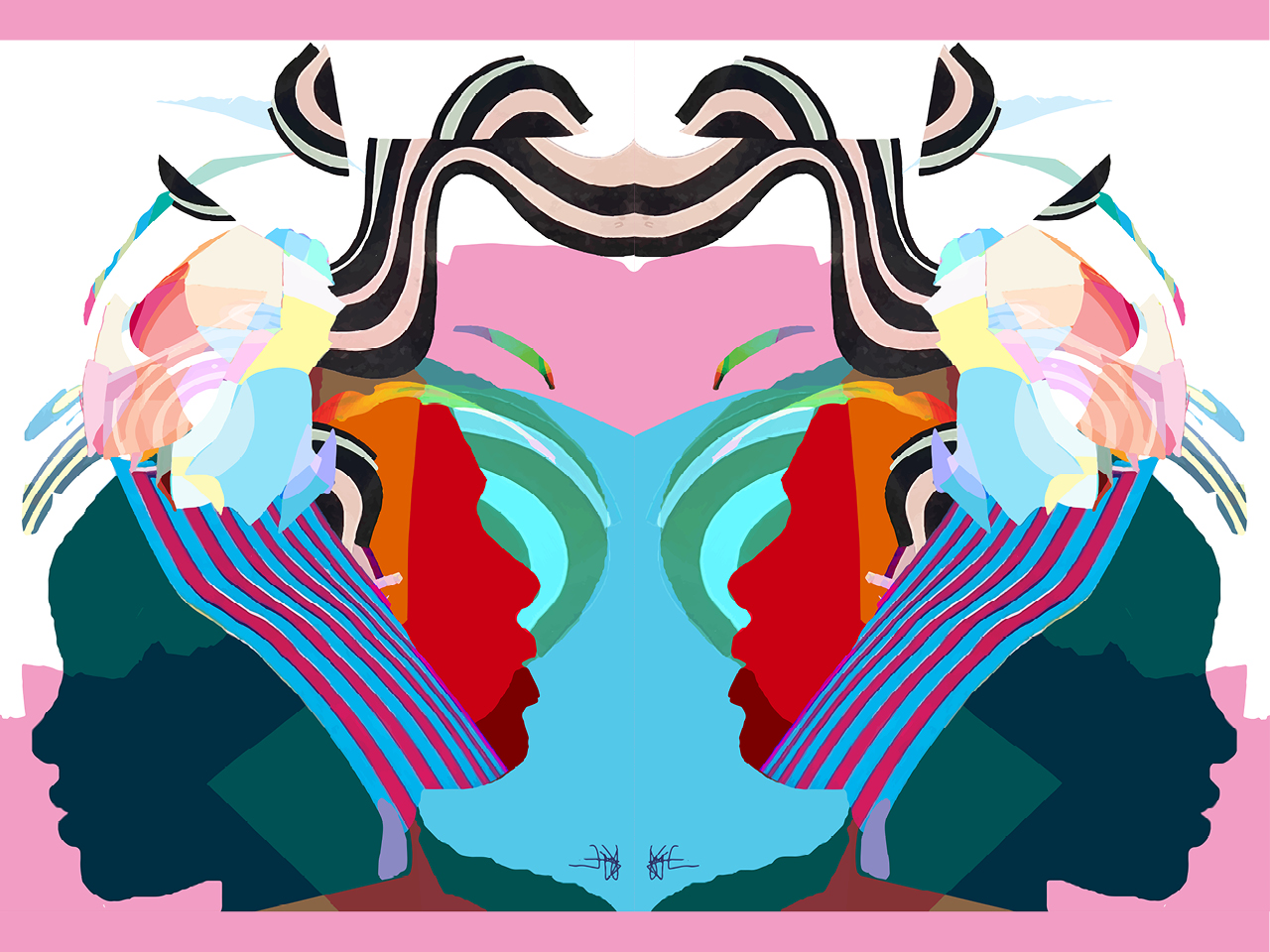 A colourful, psychedelic-looking illustration of two women in profile.