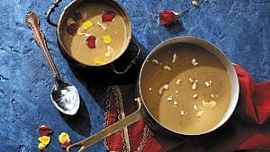 Paruppu Payasam (Sweet Moong Dal and Cashew Pudding with Cardamom and Jaggery)