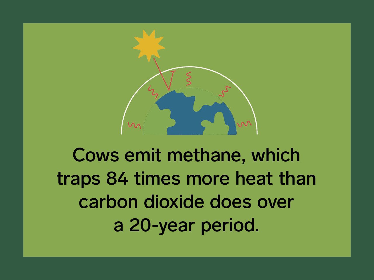 Green graphic with text and an illustration of carbon emissions.
