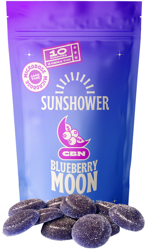 A package of Sunshower Blueberry Moon CBN chews
