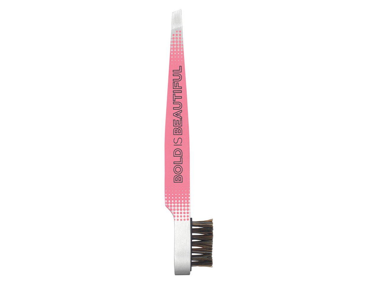A pink and silver pair of tweezers with a brush on one end from Benefit Cosmetics.
