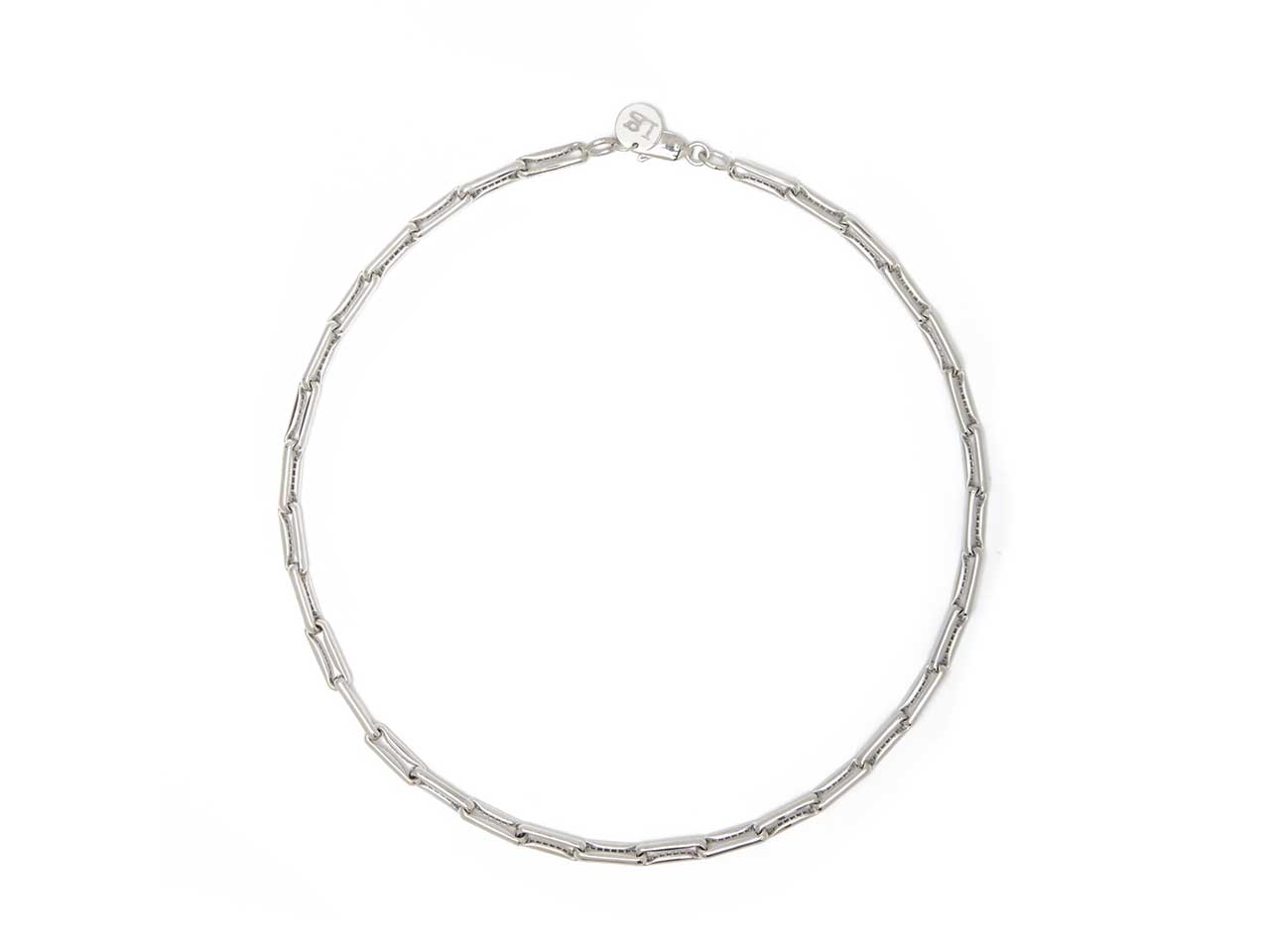 A silver jewellery paperclip necklace from Canadian brand Liza Gozlan.