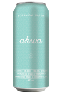 A can of Akwa botanical sparkling water, one of our favourite made-in-Canada sparkling waters and seltzers