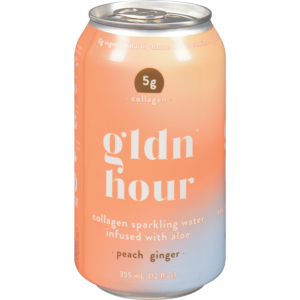 A can of Gldn Hour collagen sparkling water, one of our favourite made-in-Canada sparkling waters and seltzers