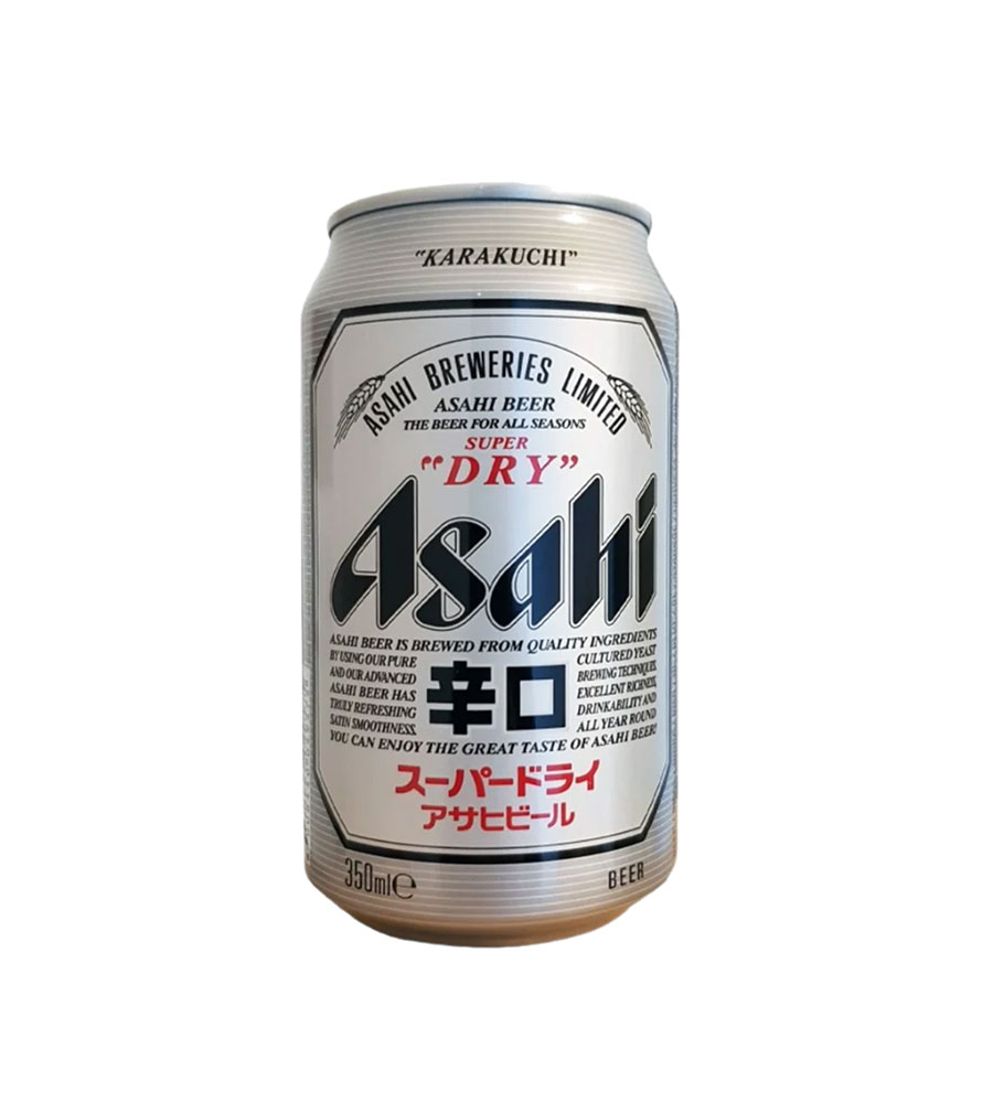 A can of Asahi Super Dry, 0.0% on a white background