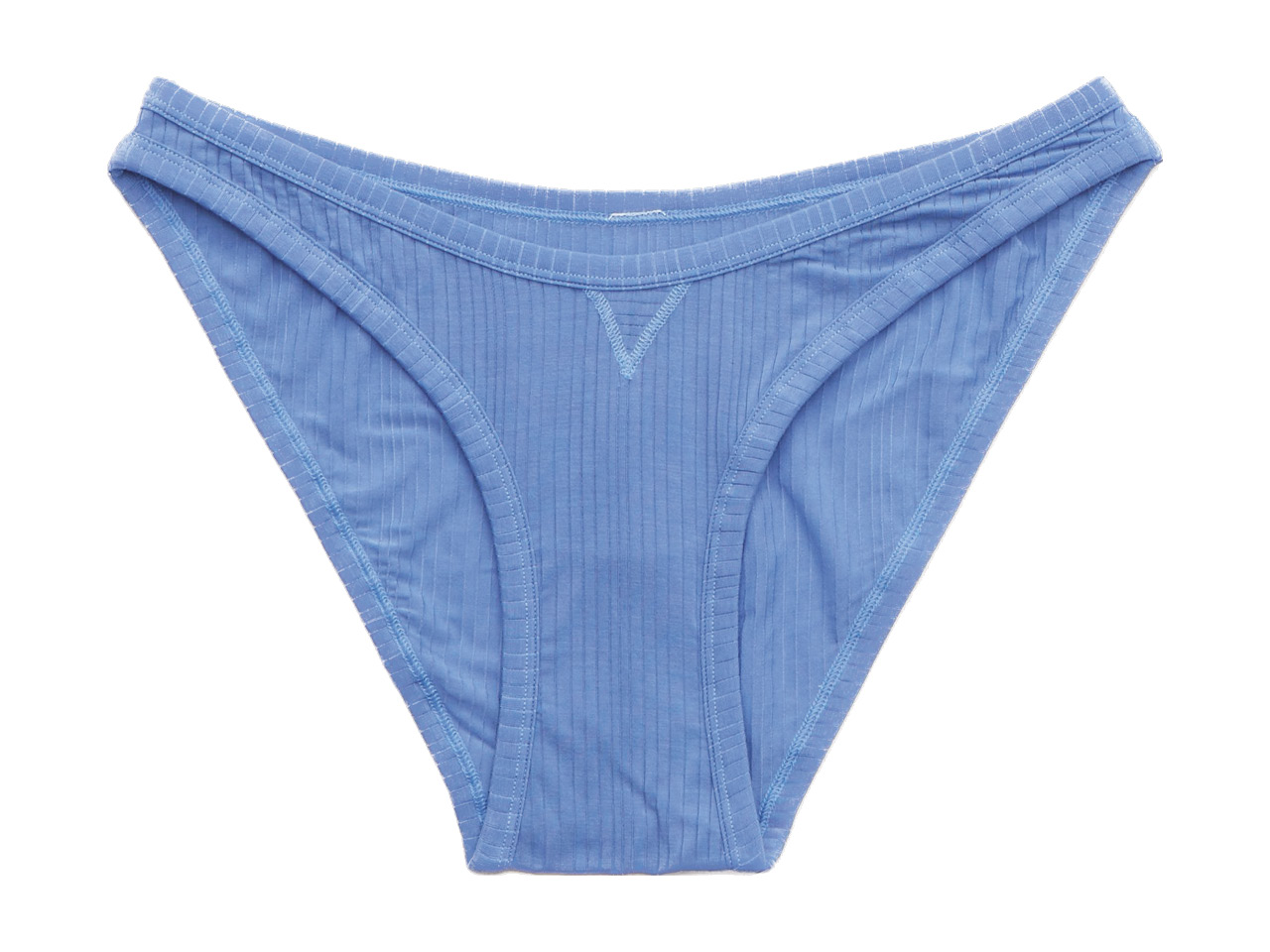 A pair of blue Aerie bikini underwear made from ribbed modal.