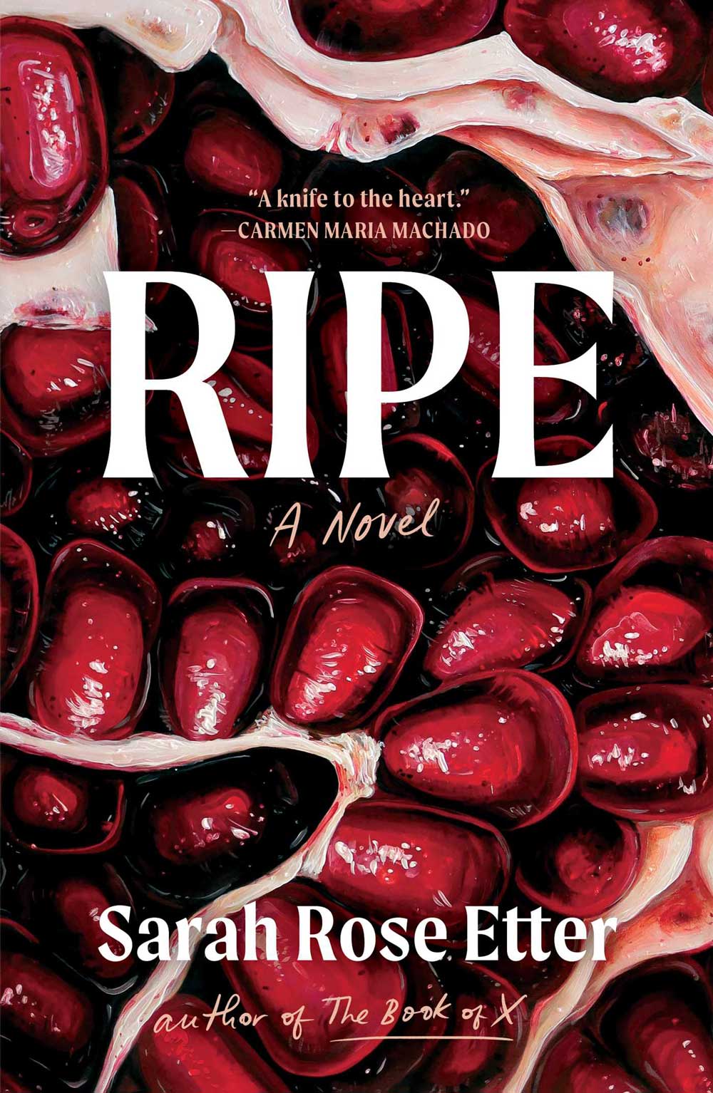 Book cover of Ripe. A closeup of the inside of a pomegranate. 