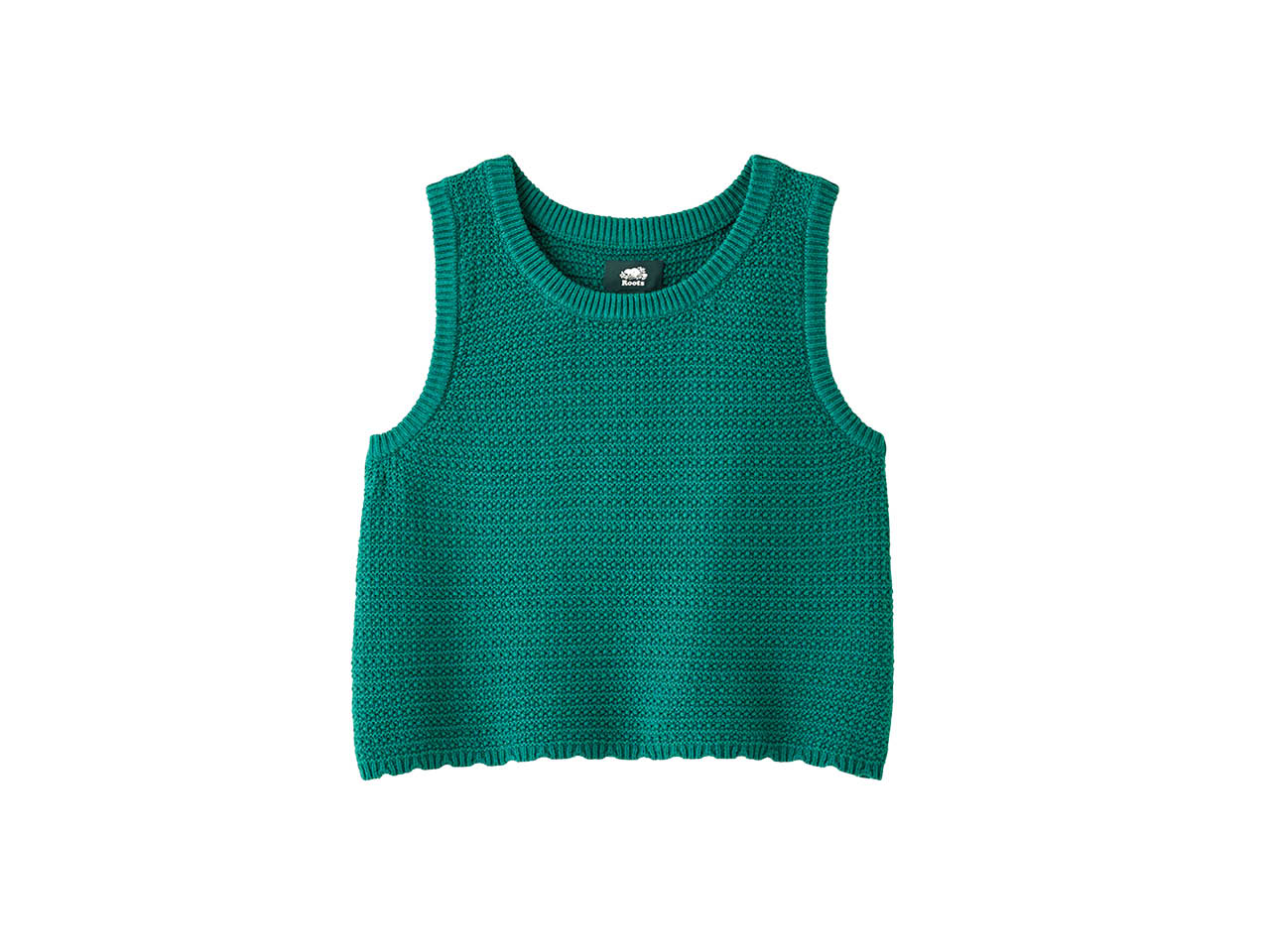 Roots' green crochet top is perfect for summer outfits.
