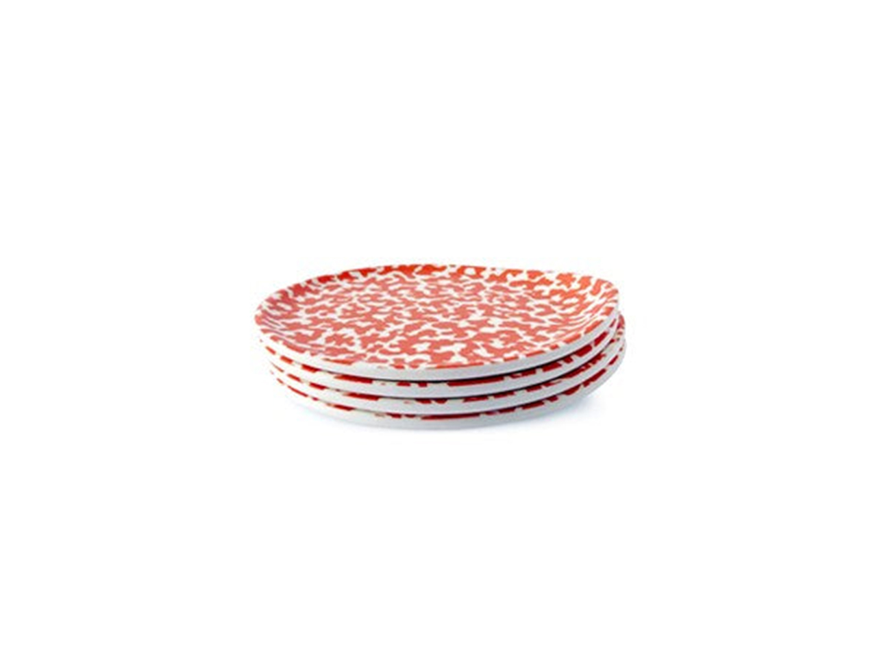 A set of four bamboo and melamine coasters with orange patterns from Xenia Taler for outdoor entertaining.