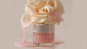 A jar of Cardea AuSet Bloom Floral Face Mask with a white rose dripping in pink face mask on top.