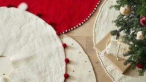 Best Christmas tree skirts: A quartet of red and cream Christmas tree skirts