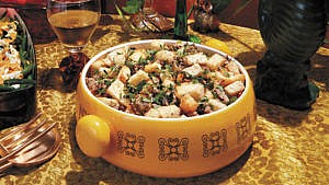 Thanksgiving sides: A bowl of Tourtiere Stuffing served in a large bowl