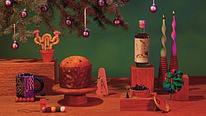 A holiday scene on a green background with wooden items, made-in-canada Christmas gift ideas for 2023